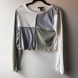 Forever 21 Patchwork Crop Top - Gray, Green, White
